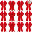 JOYIN 12 PCS Christmas Red Velvet Bows 14" x 12", Large Xmas Golden Edged Red Velvet Bow Tree Decor for Christmas Home Wreath Decoration