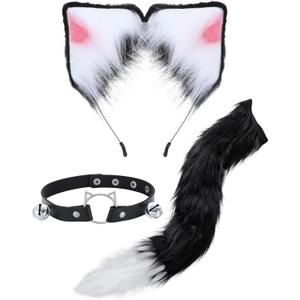 Spooktacular Creations Halloween Black Cat Dalmatian Fox Costume Accessories Set with Ears Headband with Choker Bow Tie Tail
