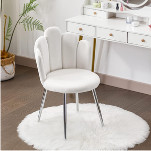 Vanity Chair for Makeup Room - Midcentury Modern Accent Chair for Living Room Bedroom, Velvet Chair with Back Support and Metal Legs (Light Grey)