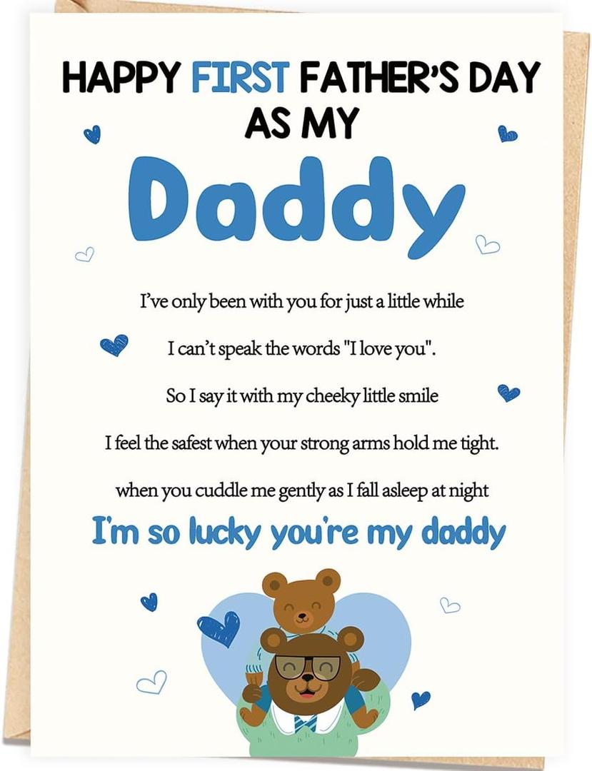 6 x Asmallgf Cute First Fathers Day Card Gifts Decorations for New Daddy from Baby Daughter Son Kids, Heartfelt Message to Dad, Perfect for 1st Father's Day
