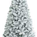  6 FT Snow Flocked Christmas Tree, Artificial Holiday Hinged Pine Tree with 600 Branch Tips, Solid Metal Stand, Premium Xmas Full Fake Tree for Home, Office, Party Decoration
