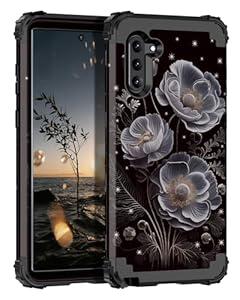 Hekodonk for Samsung Galaxy Note 10 Case, Heavy Duty Shockproof Protection Hard Plastic+Silicone Rubber Hybrid Protective Case for Samsung Galaxy Note 10, White Flower