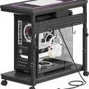 CHOEZON 31.5" Large Computer Tower Stand with Power Outlet, Under-Desk PC Cart with 2 Hooks, PC Stand with LED, Height Adjustable PC Tower Holder on Wheels, for Living Room, Office, Black TCJ51UDBB