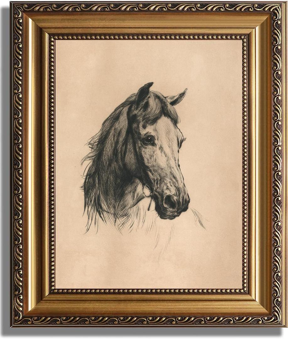 ASTRDECOR Classic Horse Wall Art Prints, Vintage Farmhouse Country Wall Decor, Rustic Artwork Canvas Prints, Antique Western Horse Head Picture Framed Oil Painting for Living Room Bedroom Bathroom Office Home Decoration - 12x16In