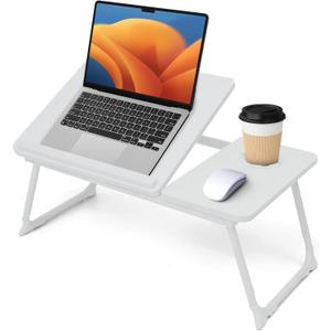 Lap Desk for Couch/Sofa/Floor, 5-Angle Adjustable Bed Desk with Foldable Legs &Cup Holder, Light Weight Bed Tray Table for Writing/Eating/Reading, Portable Laptop Stand for Adults, Kids (White)
