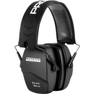 PROHEAR 016 Ear Protection Safety Earmuffs for Shooting, NRR 26dB Noise Reduction Slim Passive Hearing Protector with Low-Profile Earcups, Compact Foldable Ear Defenders for Gun Range, Hunting (Black)