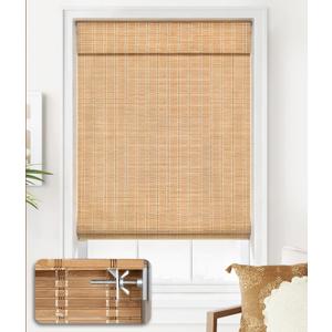 LazBlinds No Tools No Drill Cordless Bamboo Roman Shades, Light Filtering Window Treatment, Roll Up Bamboo Blinds for Window 33'' W x 64'' H, Brown