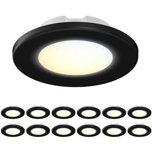 JULLISON 4 Inch LED Mini Surface Mount Light, Recessed Trim, Small Flush Mount Ceiling Light for Hallway, Bathroom, Kitchen, 120V, 60W Replacement, 5CCT Selectable, ETL, Wet Rated, Black/12 Packs