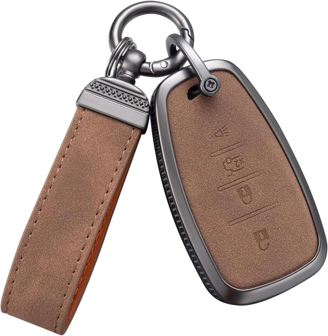 YO&YOYE Compatible with Chevy Key Fob Cover with Keychain Leather Key Case Protector for Chevrolet Equinox Malibu Cruze Camaro Tahoe Silverado Traverse Blazer Sonic (Brown, 4 buttons)