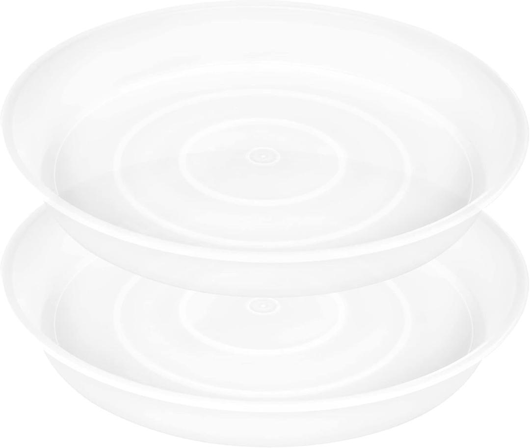 2 Pack of 14 inch Plant Saucer (12.2 Inch Base), 1.7" Depth Tray, Large Deep Garden Plastic Flower Planter Plant Trays for Indoors Outdoor Bath Bath (14", Clear)
