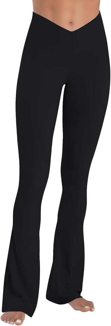 Sunzel Mini Flare Leggings for Women V Crossover Mid Rise Workout Flared Yoga Pants with Tummy Control and Wide Leg (Small, Black)