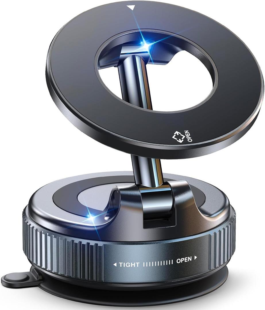 Magnetic Suction Cup Phone Mount for Magsafe, 360 Adjustable Magnetic Car Phone Holder, Pocket Size Foldable Car Mount, Cell Phone Holders for Your Car for iPhone 16 Pro Max 15 14 13 12 Plus (Black)