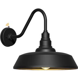 18 Inch Large Outdoor Gooseneck Barn Light, Waterproof and Rust-Resistant Dusk to Dawn Barn Light for Patio, Porch, Farmhouse, Gooseneck Lighting (Black)