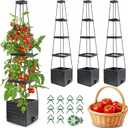 MYMULIKE Raised Garden Bed 4 Packs, Planter Boxes with Trellis 58.3'' Tomato Planters for Climbing Vine Vegetables Flowers Plants Self Watering Tomatoes Cage for Outdoor Patio Greenhouse