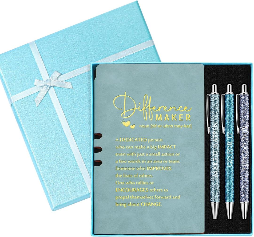 Thenshop 5 Pcs Cna Week Gifts 2026 Nurse Appreciation Gift Difference Maker Journal with Pen Leather Notebook 3 Ballpoint Pens Box Thank You Gift for Employee Coworker Teacher Volunteer(Blue)