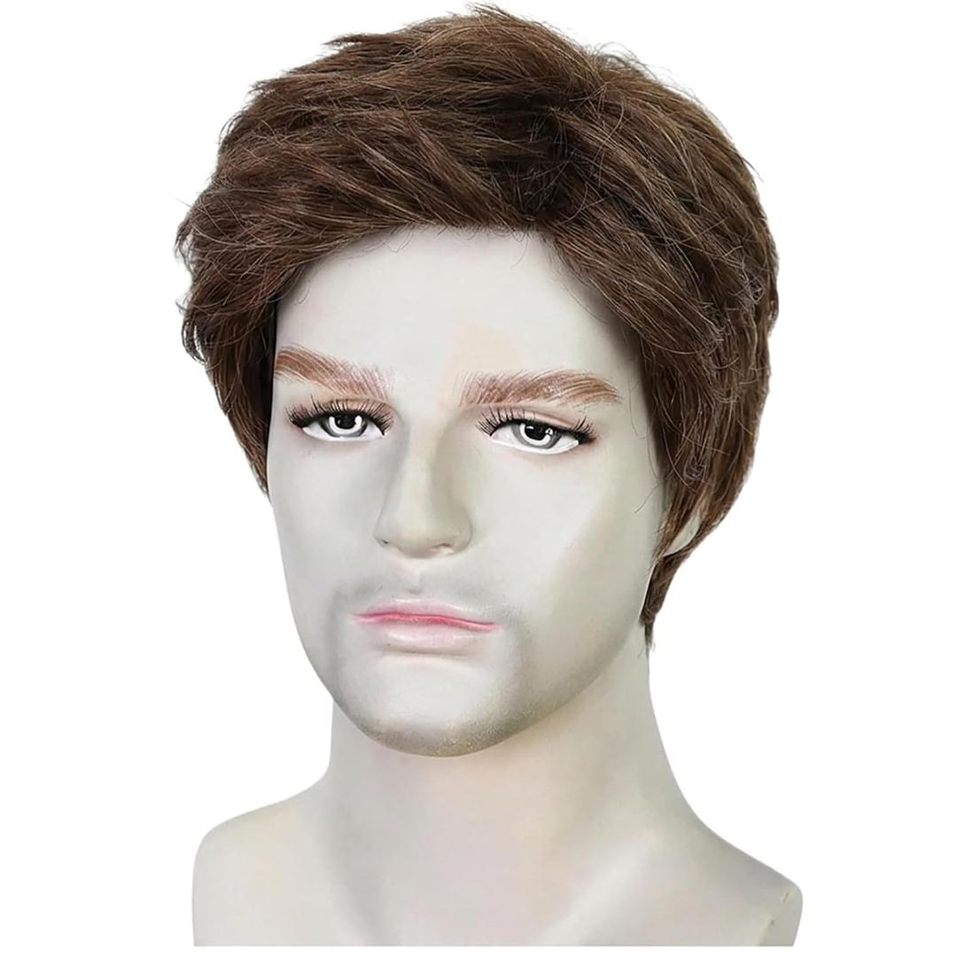 Mens Brown Wig Short Straight Brown Wig Layered Male Heat Resistant Synthetic Hair Replacement