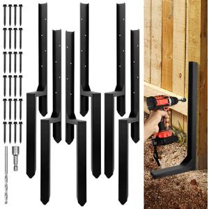 Fence Post Repair Kit, Heavy Duty Steel Fence Post Anchor Ground Spike for Repair Tilted, Broken Wood Fence Post (Double Legs - Set 6) (Set 6)