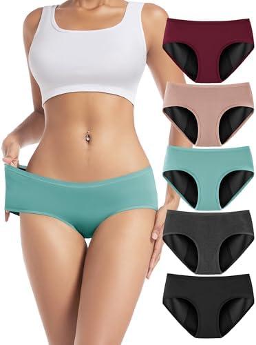 TIICHOO Period Underwear for Women Heavy Flow Soft Menstrual Panties Teens Ladies Leakproof Incontinence 5 Pack L