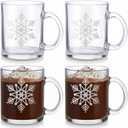 Suclain 4 Pcs Winter Snowflake Glass Mug with Handle 12 oz Christmas Glass Coffee Mugs for Hot Cold Drinks Silver Snowflake Coffee Cups for Tea Winter Xmas Gifts Party Supplies (Sliver)