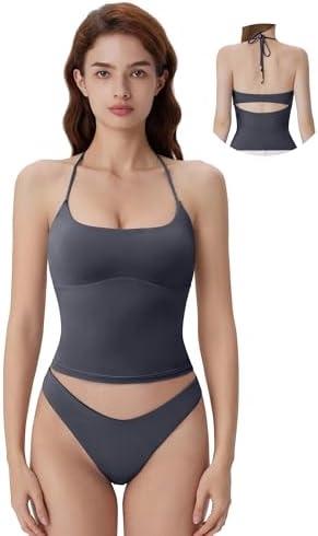 SUUKSESS Halter Tops for Women Tank Tops with Built in Bras Double Lined Backless Top Y2K Going Out Camisole Size Small