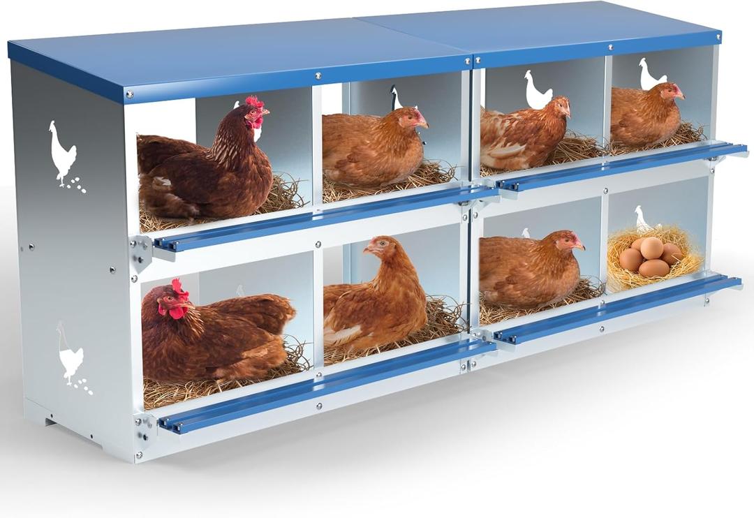 Chicken Nesting Box 8 Compartments Laying Boxes for Chicken Hens Ducks Poultry Protect Eggs Chicken Coop Easy Egg Collection Wall Mount Metal Nest Box for Chicken Coop (8 Holes)