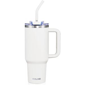 40 oz Tumbler with Handle and Straw Lid,Insulated Reusable Stainless Steel Water Bottle Travel Mug，Cupholder Friendly Double Wall Vacuum Sealed Cup (Snow)