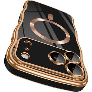 GVIEWIN for iPhone 17 Pro Case [Compatible with MagSafe][Upgraded Full Camera Protection][Cute Wave Frame] Glossy Slim Shockproof Protective Magnetic Phone Case for iPhone 17 Pro 6.3", Black