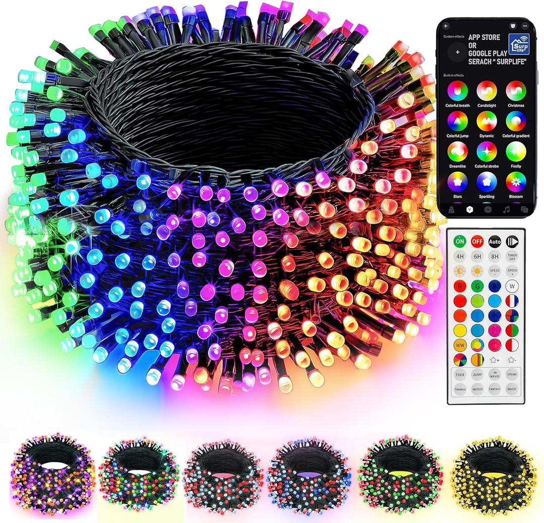 Dazzle Bright Smart Christmas String Lights, 98FT 300 LED RGB Color Changing String Lights with Remote & App Controlled, Halloween Decorations for Indoor Outdoor Holiday Xmas Tree Party Decor (RGB (Red, Green, Blue))
