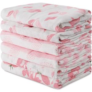 GLLQUEN BABY Receiving Blanket Boy Cotton Muslin Swaddle Blankets Girl Newborn Squares Breathable & Soft Thin Baby Blankets Cloths Double Absorbent Infant Swaddling Wrap - 6 Pack (Flower)