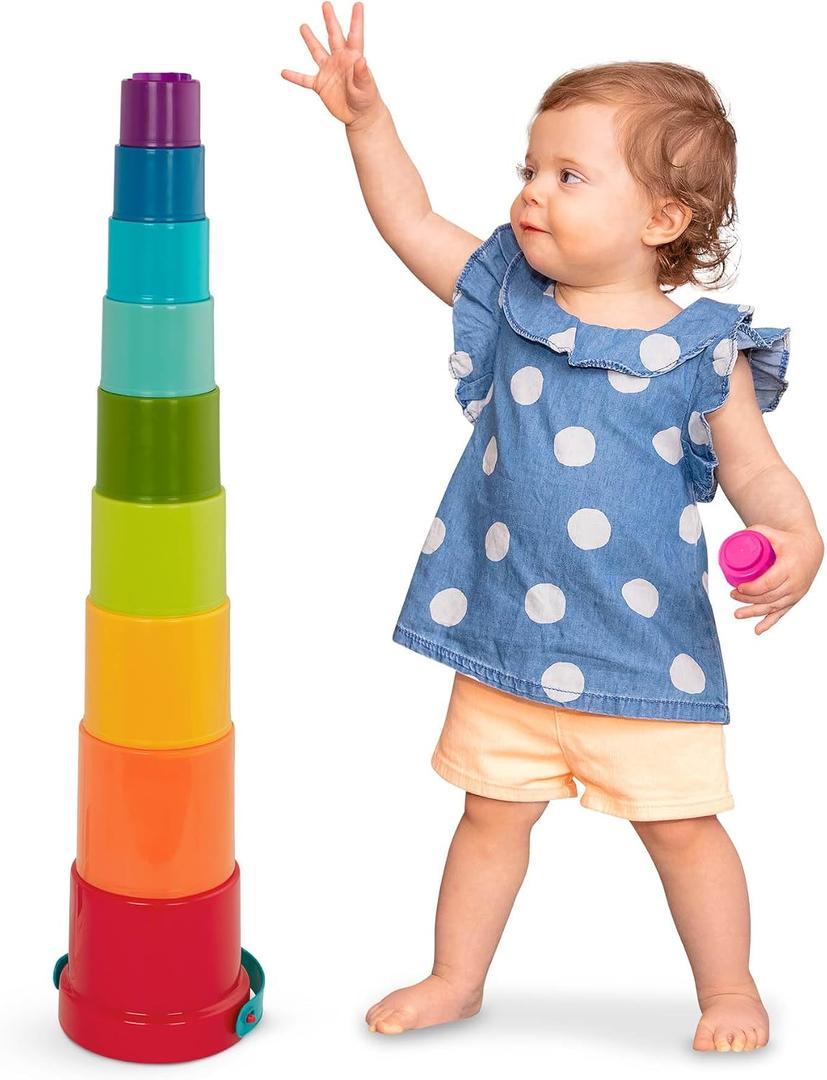 Battat Stacking Toy Educational & Dexterity Toy Nesting Cup Playset Water & Beach Toys 18+ Months Stack Up Cups, Medium, 10 Pieces Set