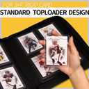 Top loader Binder - Holds 128 Cards in Toploaders for 3" x 4" Portable Card Binders Waterproof PU Leather, Ringless Double-Sided Pages (4 pocket, Carbon Black)