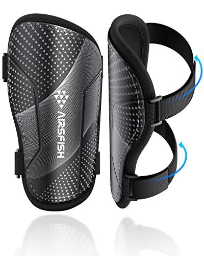 Shin Guards Soccer Kids Youth, CE Certified Airsfish Shin Pads Protection Gear for 2-18 Years Old Boys Girls Teenagers High Impact Resistant Breathable Comfortable 1 Pair 4 Sizes (Small, Black)