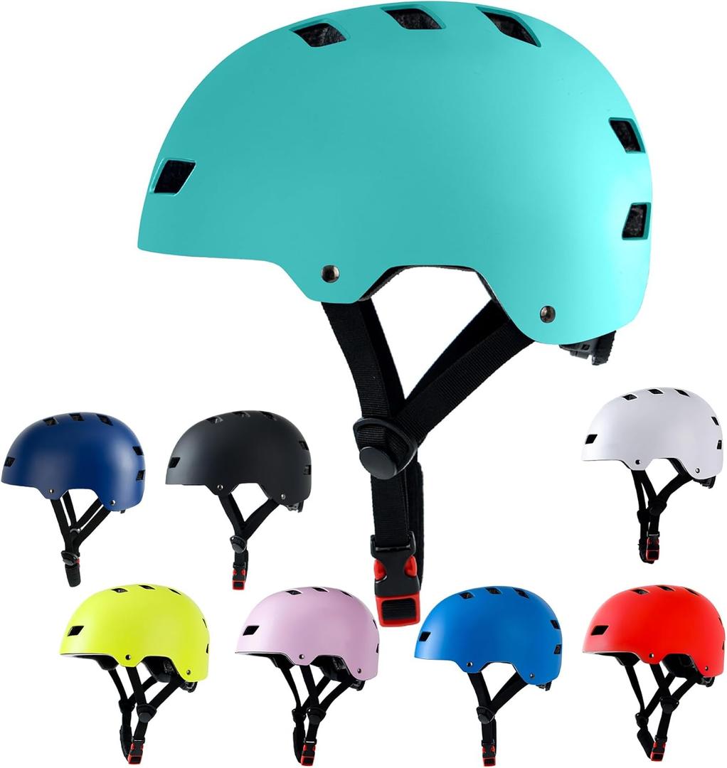 Bike Helmet 3 Sizes for Teenager Kids Youth Adults,Bavilk Skateboard Helmet Adjustable Multi-Sport Bicycle Cycling Scooter Roller Skate Inline Skating Rollerblading for Girls Boys Women Men Teen (M: 21.6-22.9", Matte Mint-green)
