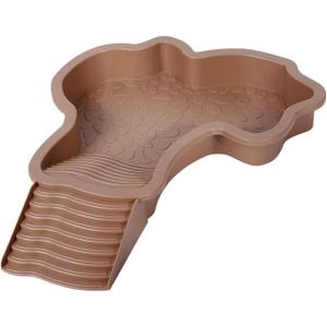 Flushbay Extra Large Reptile Bathing Pool Reptile Feeding Dish Water Bowl with Ramp Aquarium Ornament for Gecko, Snake, Turtle, Bearded Dragon, Lizard Bath (Brown Yellow)