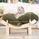 CHEERHOME PETS Elevated Cat Bed Wooden with Cushion Fluffy Pet Couch Sofa for Indoor Cats Raised Kitty Lounge Chair Suitable for Puppy, Cat Furniture(Green)