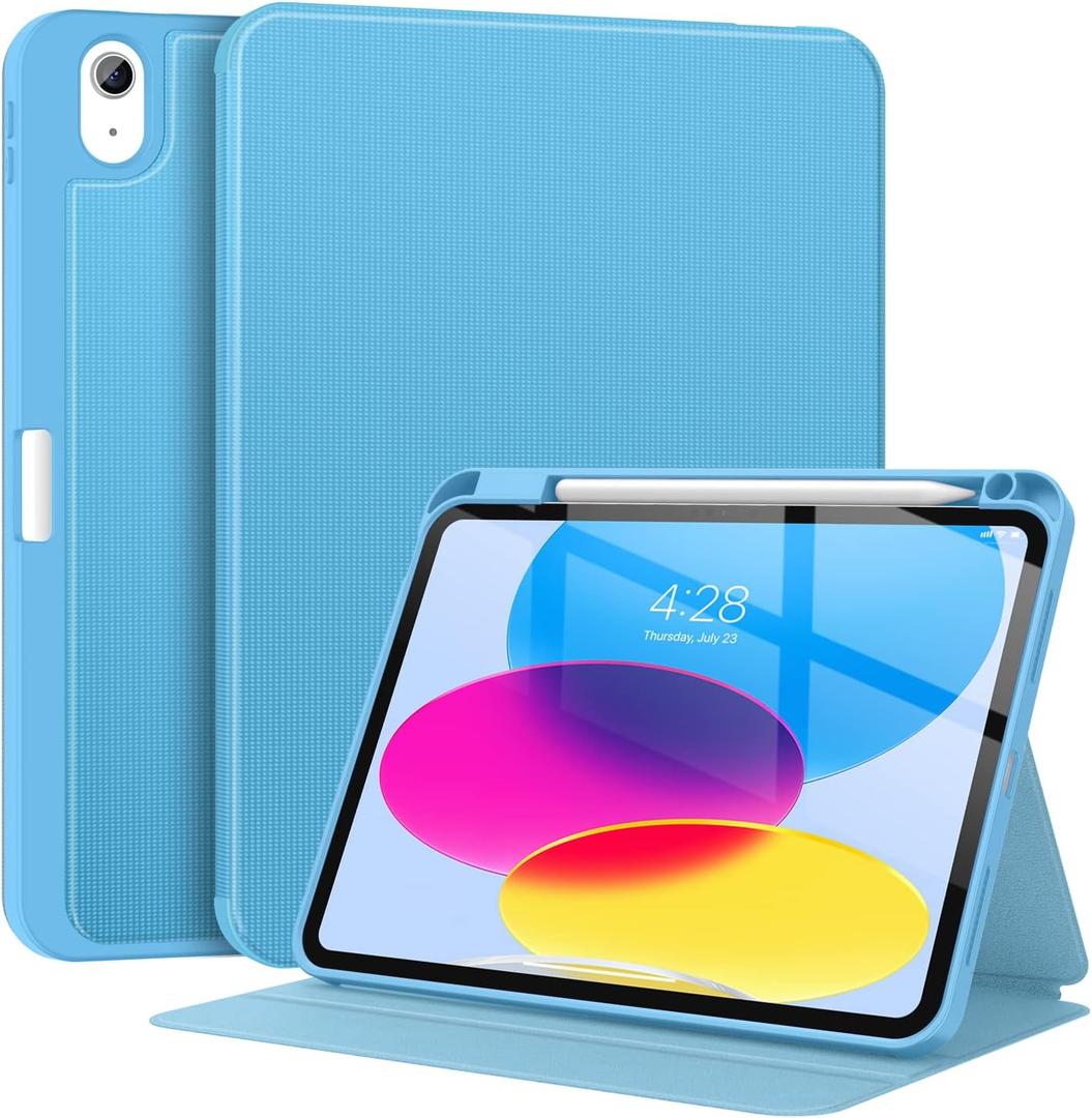 Supveco Case for ipad 10th Generation 10.9 Inch 2022 with Pencil Holder-[Multi Viewing Angles+Auto Wake/Sleep], Premium Folio Stand Case with Soft TPU Back Cover for iPad 10th Gen 2022-Blue