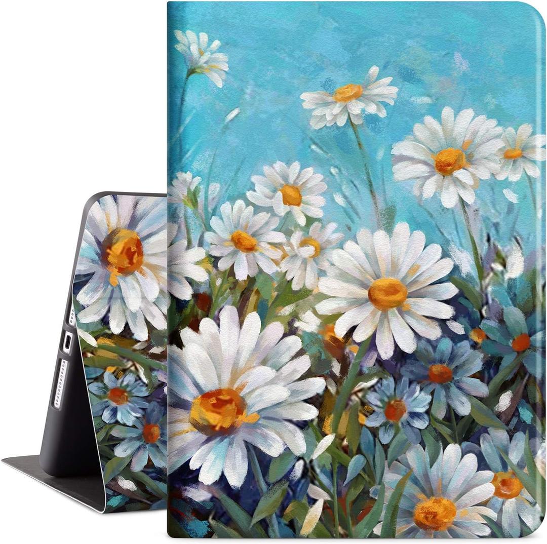Vimorco Slim Case for iPad 9th 8th 7th Generation 10.2 Inch 2021 2020 2019, White Flower for iPad 10.2 Case Hybrid Shockproof Protector Cover for iPad 7/8/9 Gen Adjustable Stand Auto Wake/Sleep, Daisy