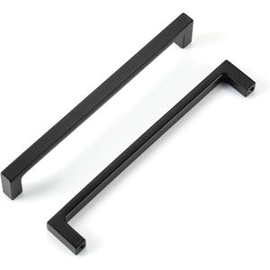 Matte Black Kitchen Cabinet Pull, 6 Pack 6-1/4 Inch(160MM) Hole Center, Modern Square Flat Hardware Handle and Knob for Cabinet Door Drawer Cupboard Wardrobe Bathroom Furniture Dresser