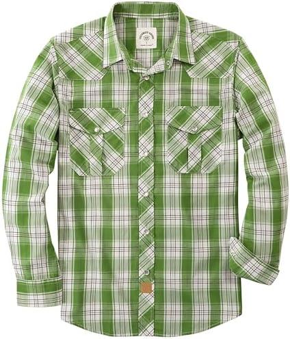 Dubinik® Pearl Snap Shirts for Men Long Sleeve Western Shirt for Men's Vintage Casual Plaid Cowboy Country Button, Green XL