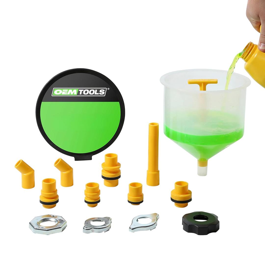OEMTOOLS No-Spill Coolant Funnel Kit, 15 Piece Fluid and Oil Funnel Set, Allows Access To Hard-To-Reach Radiators