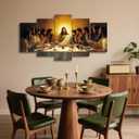 ZSHARTSWD 5 Piece The Last Supper Wall Art Large Christian Wall Decor Jesus Canvas Pictures Religious Paintings Print for Living Room Dining Room Home Framed (Yellow, 12x16inx2 12x24inx2 12x32inx1)