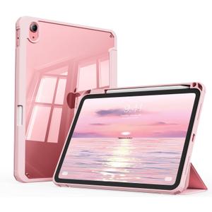 Case for iPad (A16) 11th Generation 11 Inch 2025 & iPad 10th Generation 10.9 Inch 2022, Slim Stand Cover with Hard Transparent Back, Support Touch ID, Auto Wake/Sleep (Pink)