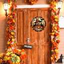 Autumn Wreath,12 Inch Crow and Scarecrow Fall Wreaths for Front Door,Wood Hanging Sign Halloween Door Decorations Autumn Hanging Wall Decor for Farmhouse Home Indoor Outdoor Party Supplies (Styl 7)
