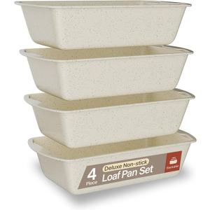 Nonstick Loaf Pan Set Pack of 4, Carbon Steel 11" Large Baking Bread Pan, Oven Safe Up to 450F, PFOA, PFOS, PTFE Free, Space Saving Stackable Design, Stain Resistant, Dishwasher Friendly,White Marble