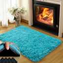 2x3 Rugs for Bedroom, Fluffy Area Rugs for Living Room, Soft Shag Kids Rug Small Carpet with 4 Non-Slip Rug Pads (Turquoise Blue, 2ft x 3ft)