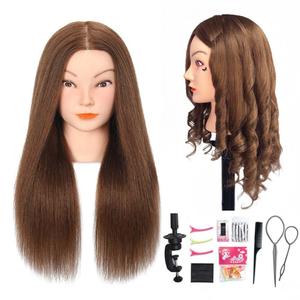 Opini Mannequin Head with 100% Real Human Hair Cosmetology Mannequin Head to Practice Hairstyles Doll Head Training Head for Hairdresser (Brown)