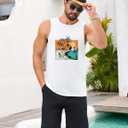 Mens Beach Tank Tops Summer Hawaii Vacation Graphic Muscle Palm Tree Sleeveless Shirts (Medium)