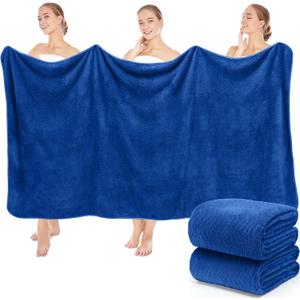 2 Pack 40 x 80 Inch Jumbo Extra Large Bath Sheet Towels Set, Oversized Quick Dry Coral Fleece Absorbent and Soft Lightweight Towels for Christmas, Home, Gym, Travel, Beach (Navy Blue)