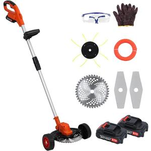 Cordless String Trimmer, Grass Trimmer Weed Eater 10 Inch, Electric Weed Wacker Easily and Efficiently Clean Weeds and Small Shrubs in The Yard Comes with Batteries & Fast Charger Orange
