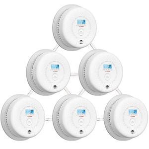 X-Sense Smoke and Carbon Monoxide Detector Combo, Wireless Interconnected Combination Smoke and Carbon Monoxide Detector with LCD Display & 10-Year Battery, RF Interconnected Model, 6-Pack